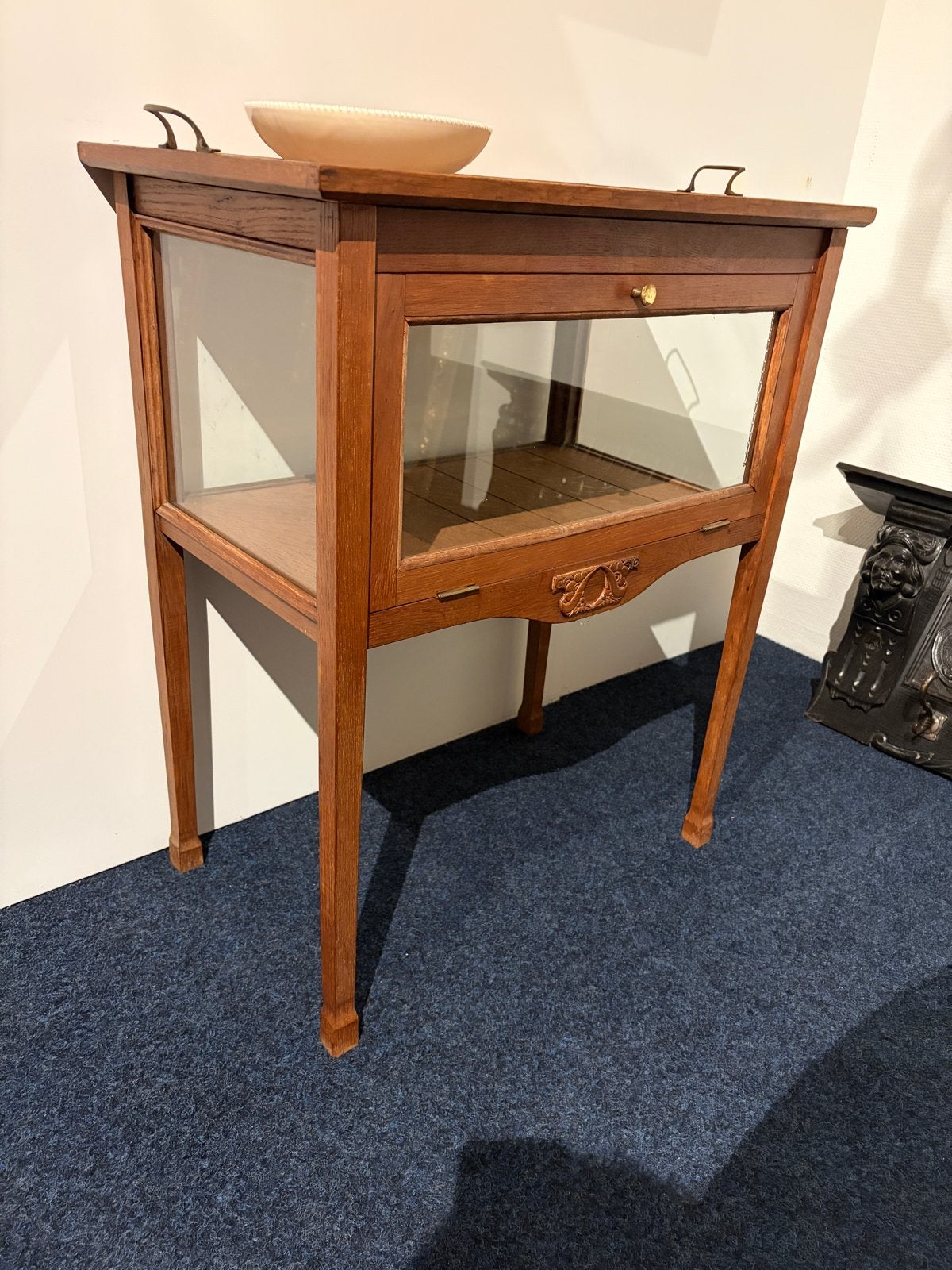 Oud Hollands Eiken Theekastje met Glas, Ophalen of Verzenden