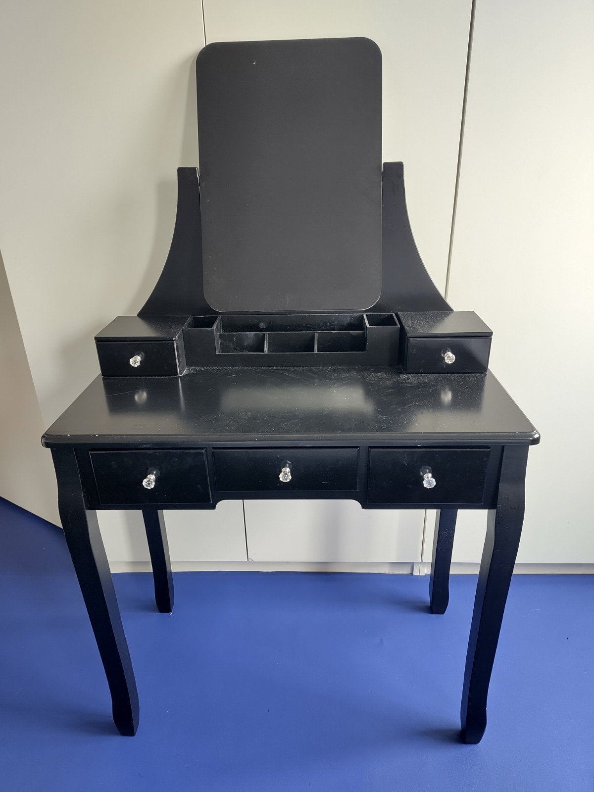 Zwarte kaptafel met spiegel en lades, Huis en Inrichting, Tafels | Kaptafels, Gebruikt, 100 tot 150 cm, Modern, Hout