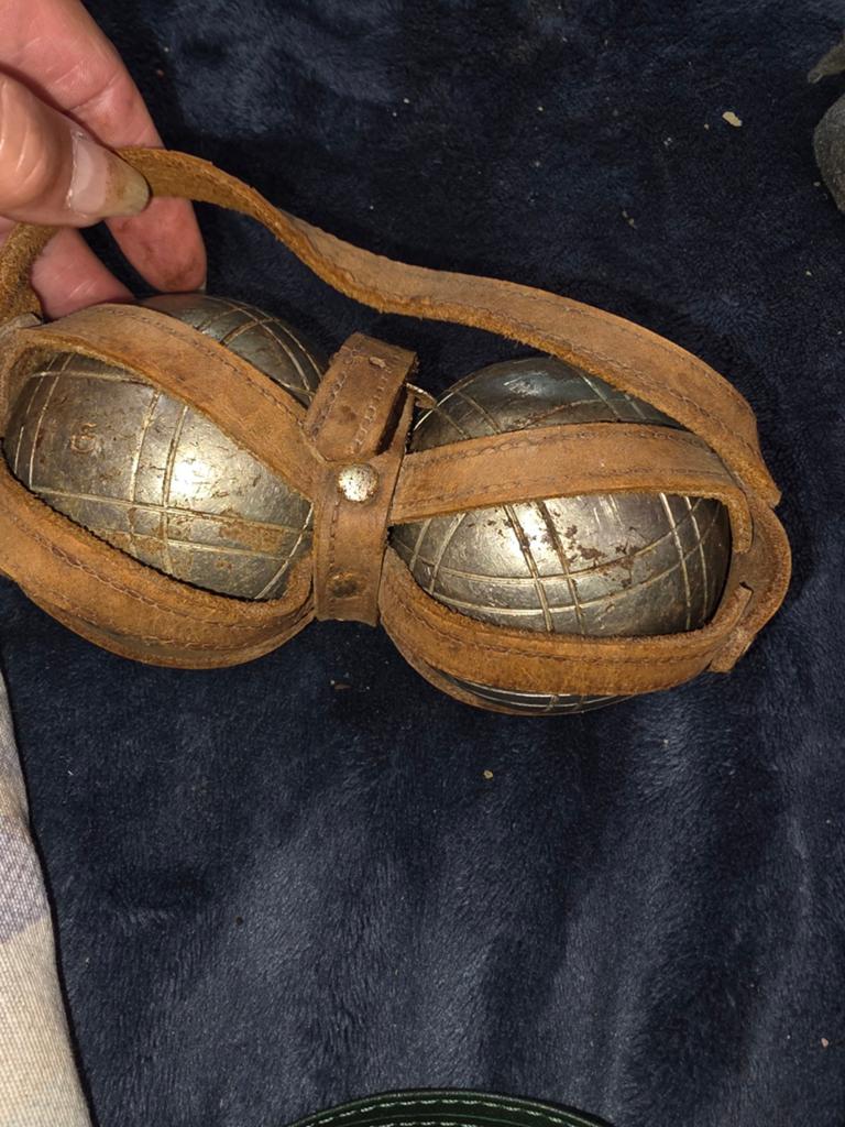 Vintage Petanque Ballen Set met Leren Houder, Ophalen of Verzenden, Gebruikt
