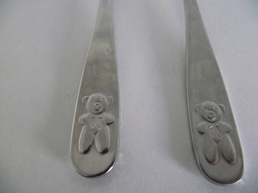 vintage RVS kinderbestek set Beer + strik vork lepel 1960 ps, Ophalen of Verzenden