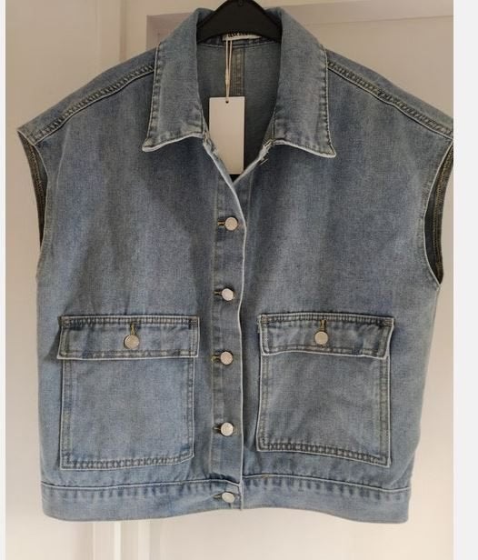 NIEUW!! Stoer oversized jeansgilet VAN 45 VOOR 12,50 EURO!, Kleding | Dames, Verzenden, Nieuw, Maat 38/40 (M), Blauw