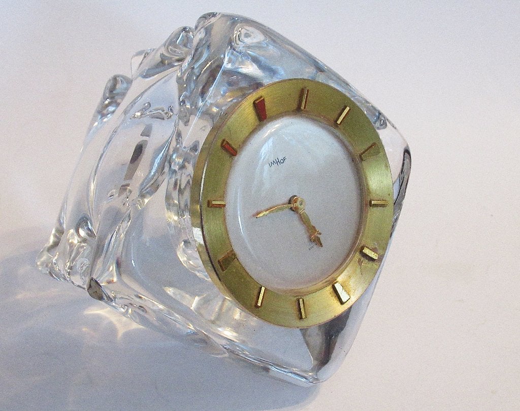 Imhof Swiss mechanisch klok in Schneider kristal uit de 50te, Ophalen of Verzenden