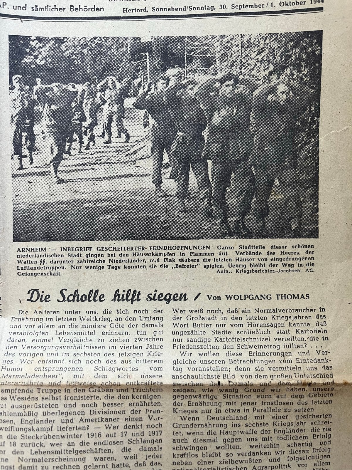 Originele Duitse krant Slag om Arnhem 1944 Oosterbeek mooi, Ophalen of Verzenden