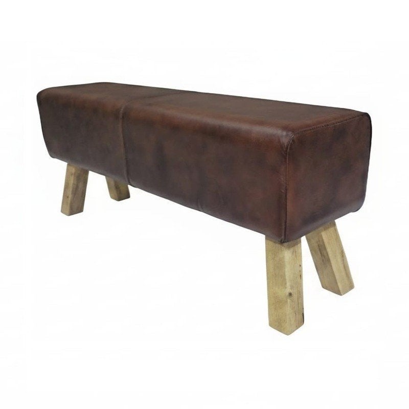 Turnbok XL Poef Gymbok Bankje Kruk Bruin Cognac Leder Mango, Minder dan 50 cm, Info@dehanzeherten.nl, De Hanze Herten BV, Ophalen of Verzenden