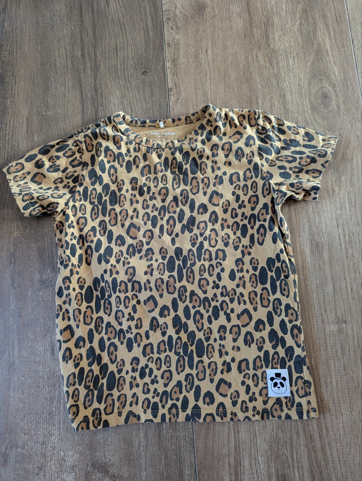 Mini Rodini T-shirt met luipaardprint - Maat 128/134, Ophalen of Verzenden, Gebruikt, Mini Rodini, Jongen of Meisje