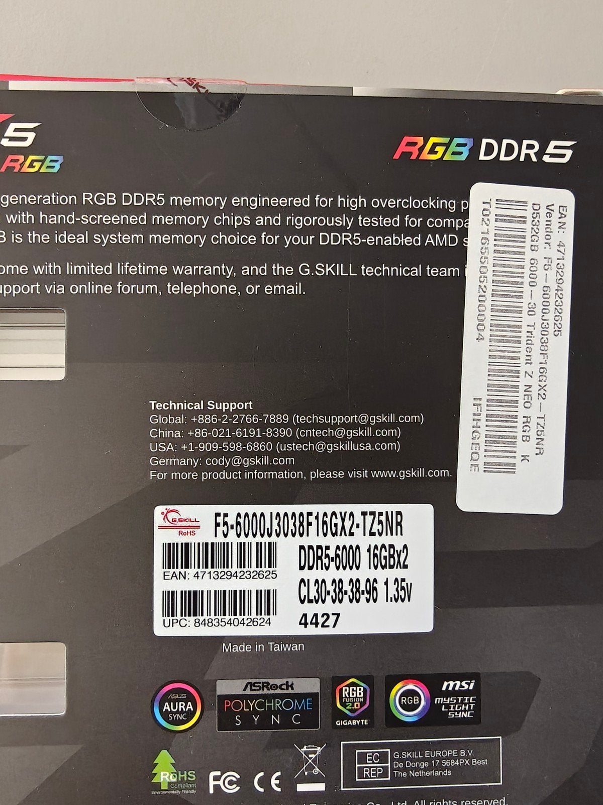 G.SKILL Trident Z5 RGB DDR5-6000 32GB (2x16GB) RAM