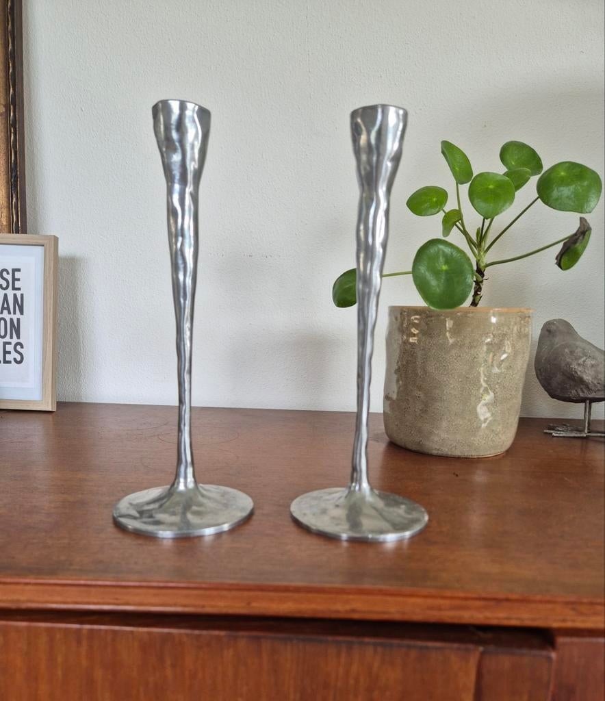 Vintage deens design aluminium kandelaars, Ophalen of Verzenden, Metaal, Minder dan 25 cm