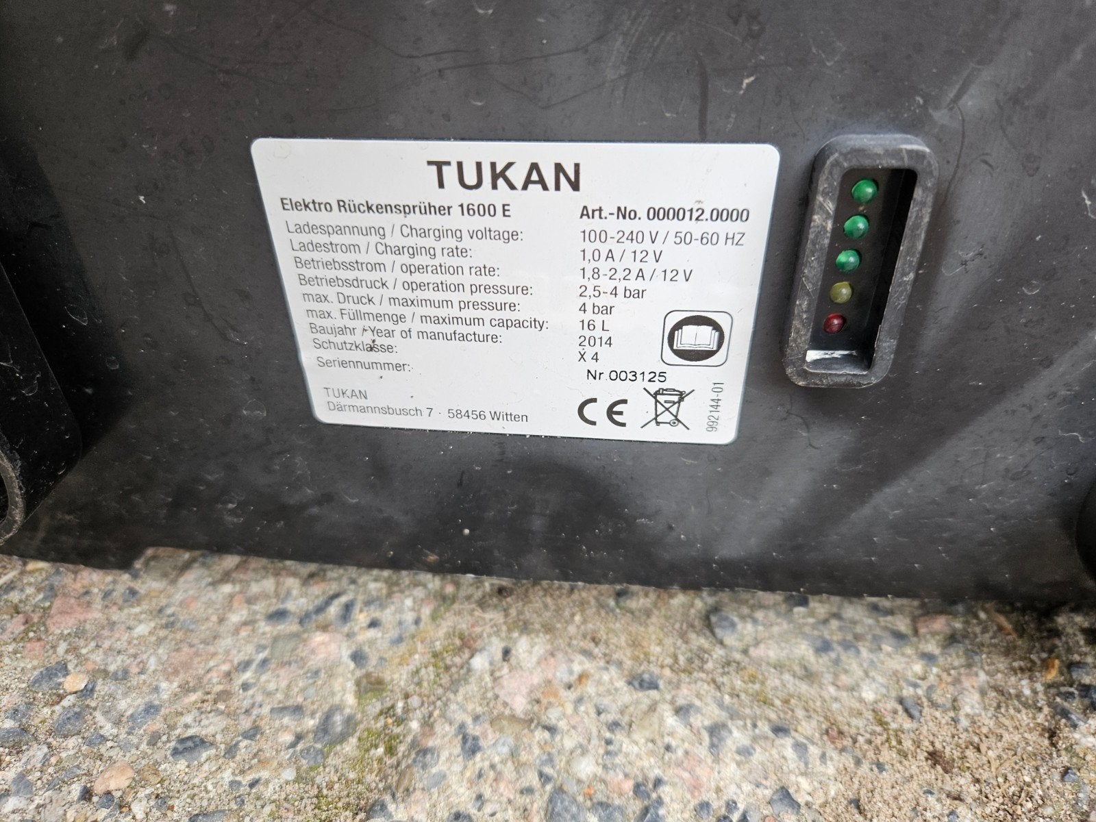 Tukan Elektro Rugsproeier 1600 E - 16L Accu Sproeier, Ophalen
