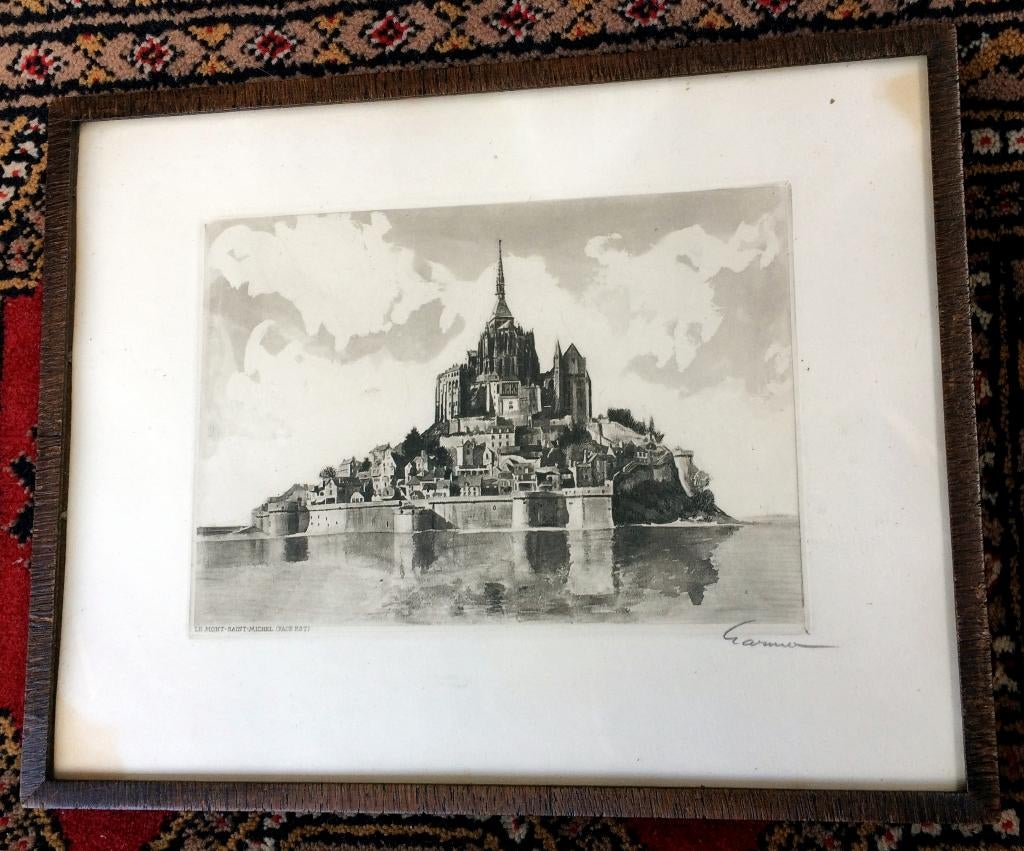 Schilderij Le Mont - Saint Michel (face est) 32,5 bij 26 cm, Antiek en Kunst, Kunst | Tekeningen en Foto's, Ophalen of Verzenden