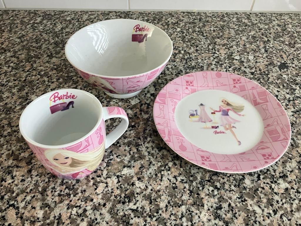 Leuk Barbie servies set: bord, kom en mok, Ophalen, Keramiek, Nieuw, Overige stijlen