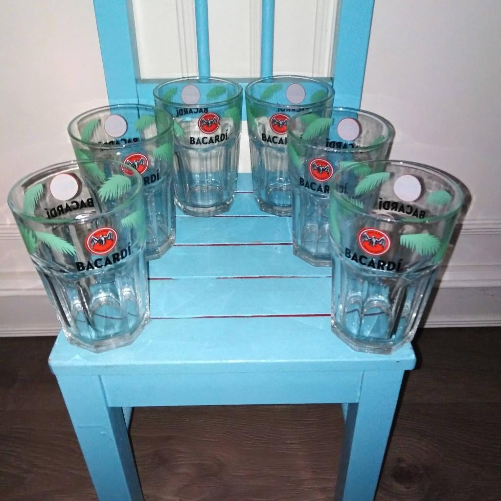 Bacardi glazen helder met palmbladeren 6 stuks, Ophalen, Zo goed als nieuw, Overige typen