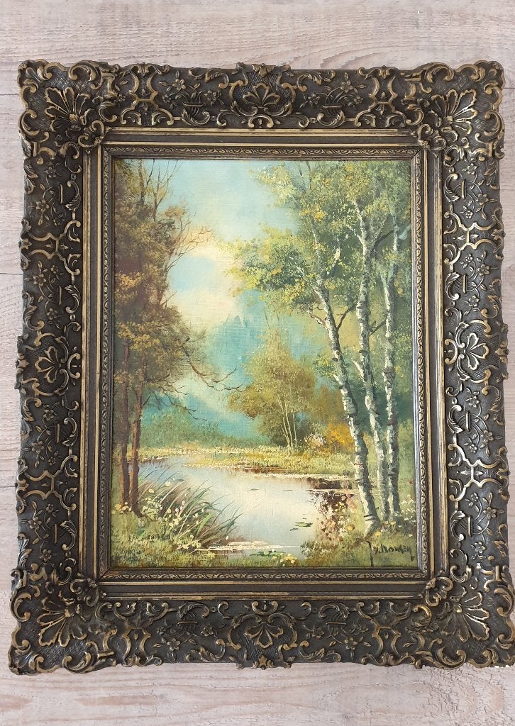 Olieverfschilderij Jean v Dongen met mooie brocante lijst, Ophalen, Landschap, Olieverf, Klassiek