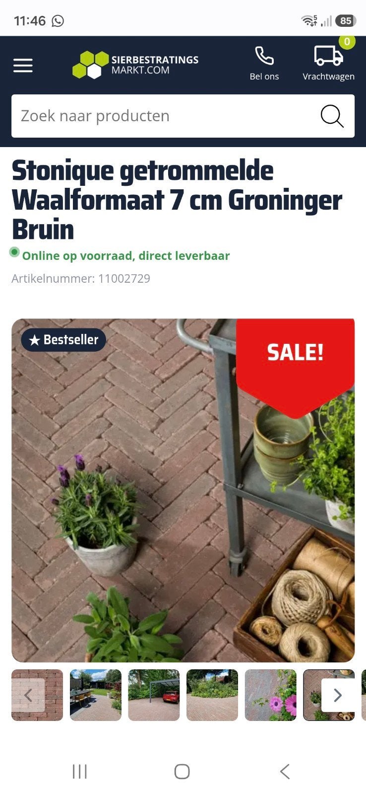 4 m2 Stonique getrommelde waalformaat 7 cm Groninger Bruin, Ophalen, Overige materialen, Gebruikt, Klinkers