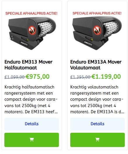 Enduro caravan movers voor speciale afhaalprijzen! Actie, Ophalen of Verzenden, Nieuw
