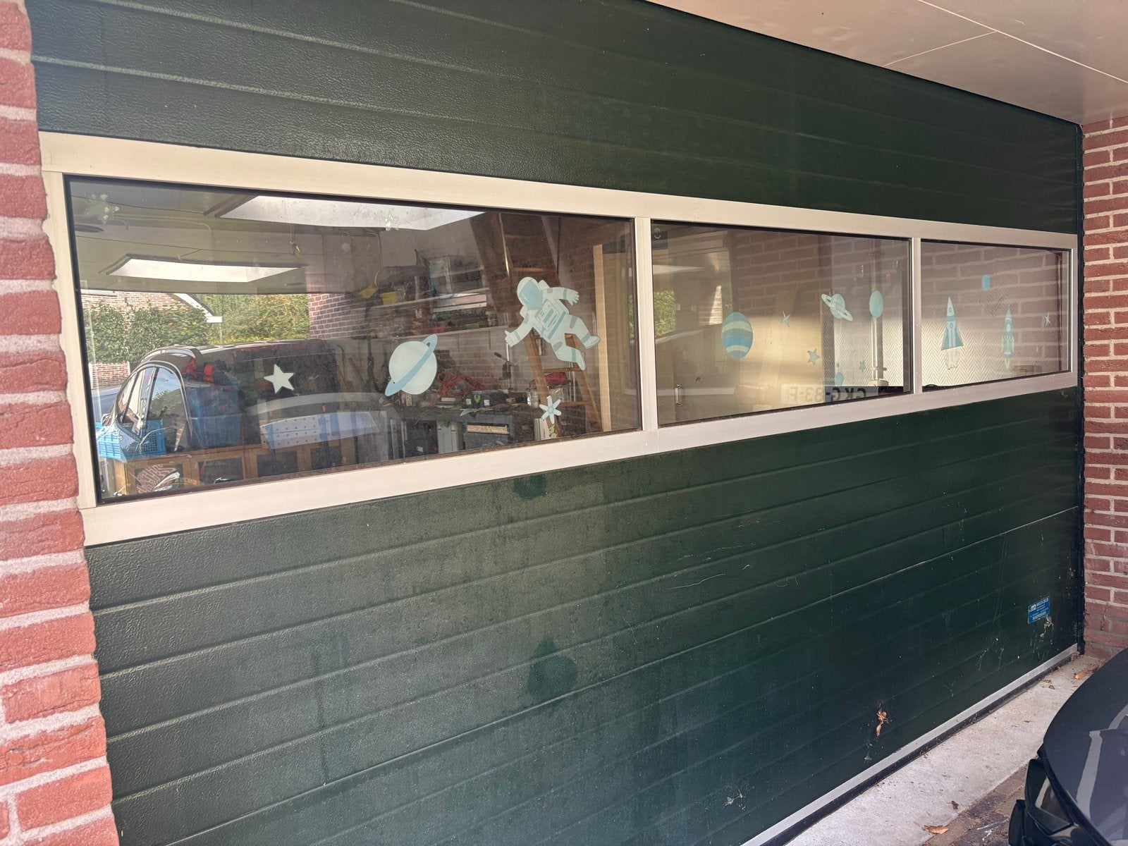 Grote garagedeur met ramen en elektrische opener, Ophalen, Gebruikt, 120 cm of meer, Garagedeur