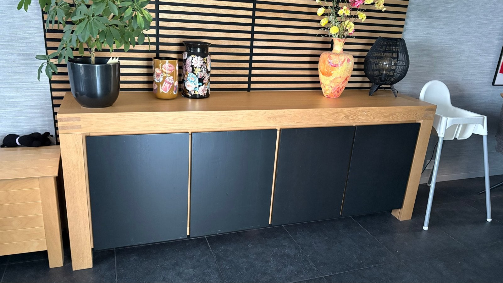 Goosens Dressoir Eikenhout met Zwarte Deuren, Ophalen, Gebruikt, Eikenhout, 200 cm of meer