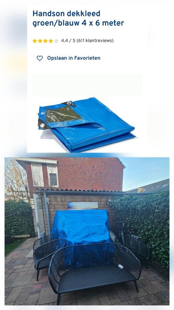 Dekzeil Blauw 4 x 6 meter 1x gebruiky, Ophalen of Verzenden, 15 m² of meer, Zeil