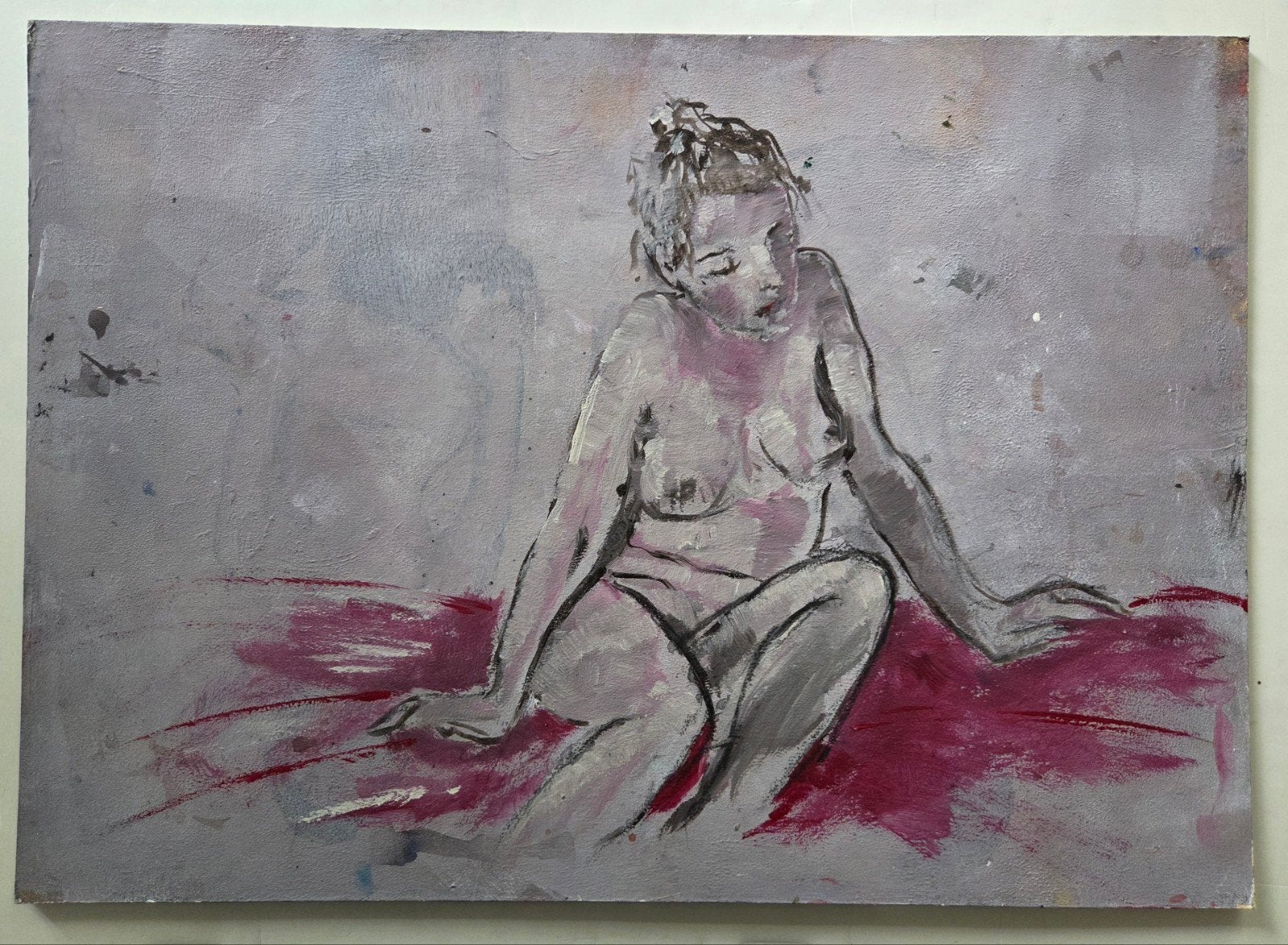 Naakt. Zittende vrouw. Olieverf op board., Ophalen of Verzenden