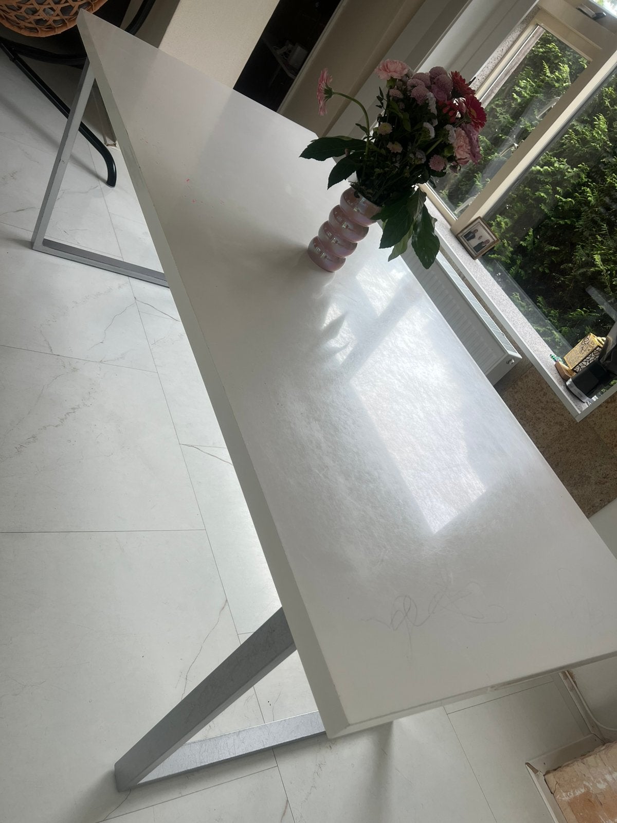 Eettafel en salontafek set hoogglans wit, Ophalen, Rechthoekig, 150 tot 200 cm, 50 tot 100 cm