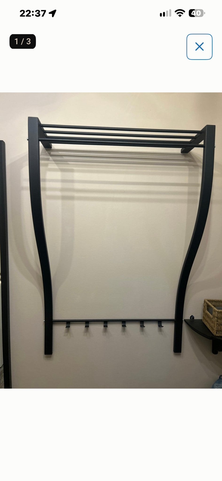 Zwarte metalen wandkapstok met hoedenplank en haken, 100 tot 150 cm, Zo goed als nieuw, Metaal, Ophalen