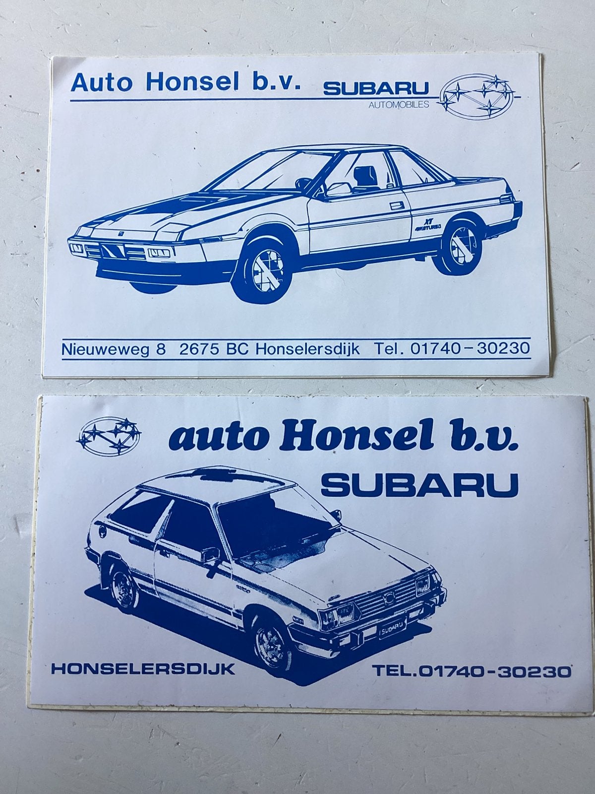 2 stickers Auto Honsel Subaru Honselersdijk, Verzenden, Zo goed als nieuw, Auto of Motor