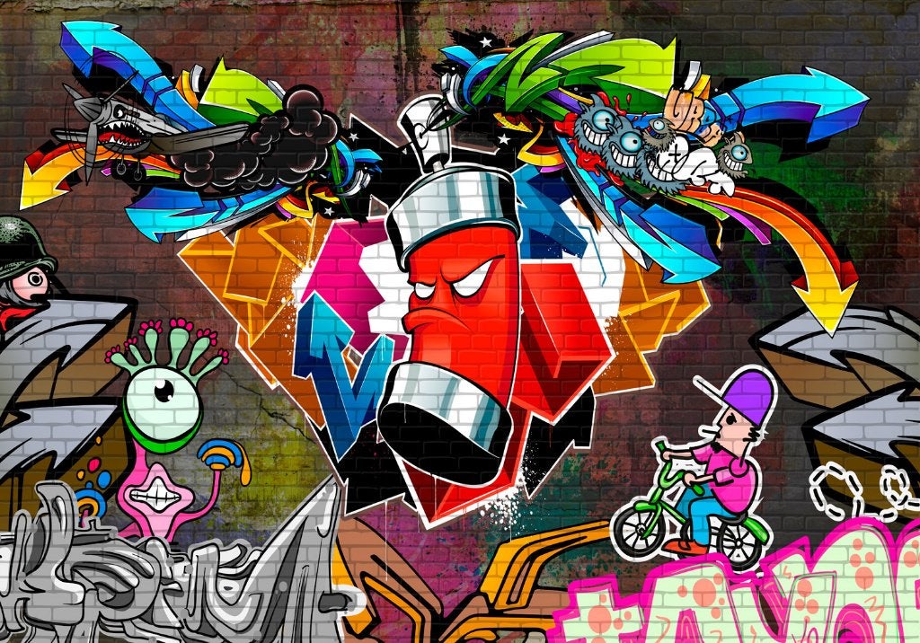 154 Graffiti Colors Vlies Fotobehang 350x250cm in 3 maten, Huis en Inrichting, Stoffering | Behang, Ophalen of Verzenden, Minder dan 10 m²