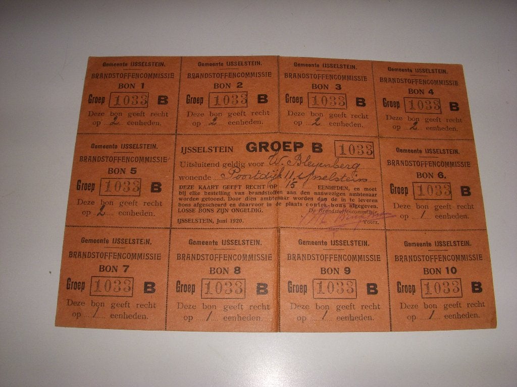 Gemeente IJsselstein bonnen Brandstoffencommissie juni 1920, Antiek en Kunst, Ophalen of Verzenden