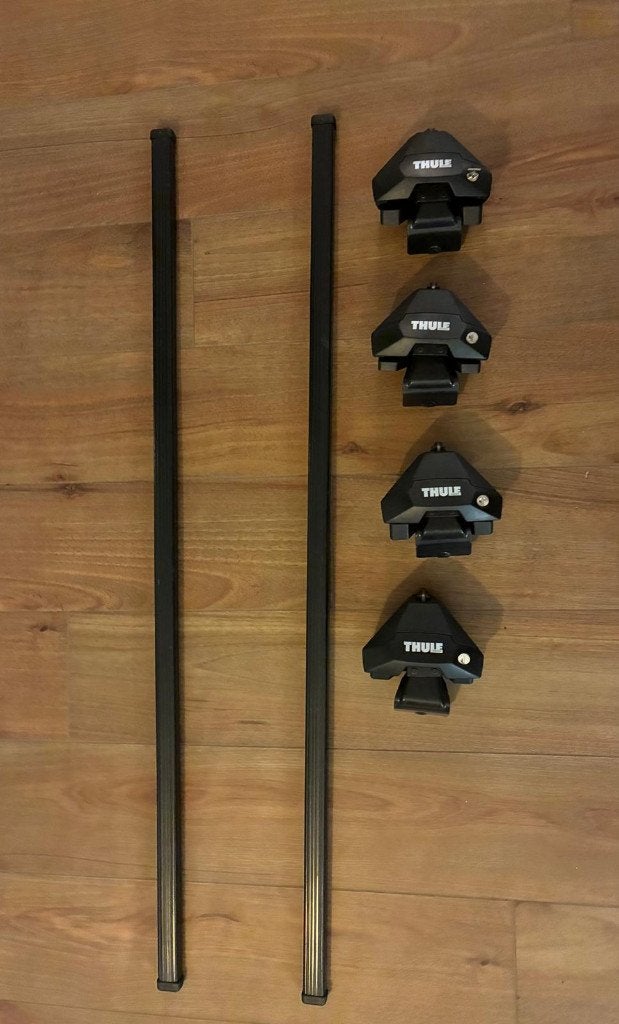 Thule Squarebar Evo + Evo Clamp 7105 + Kit 145018, Auto diversen, Ophalen, Gebruikt