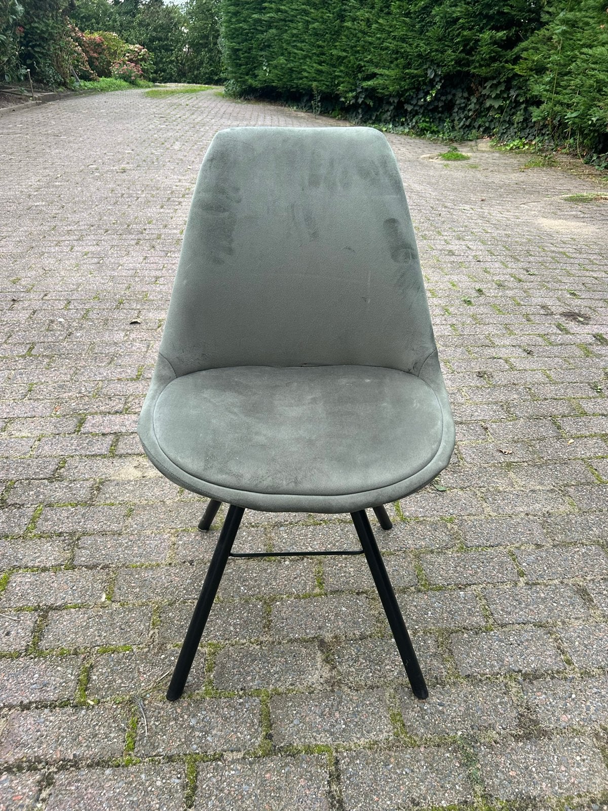 4 Groene Velvet Stoelen met Zwart Frame, Huis en Inrichting, Gebruikt, Overige kleuren, Ophalen of Verzenden, Vier