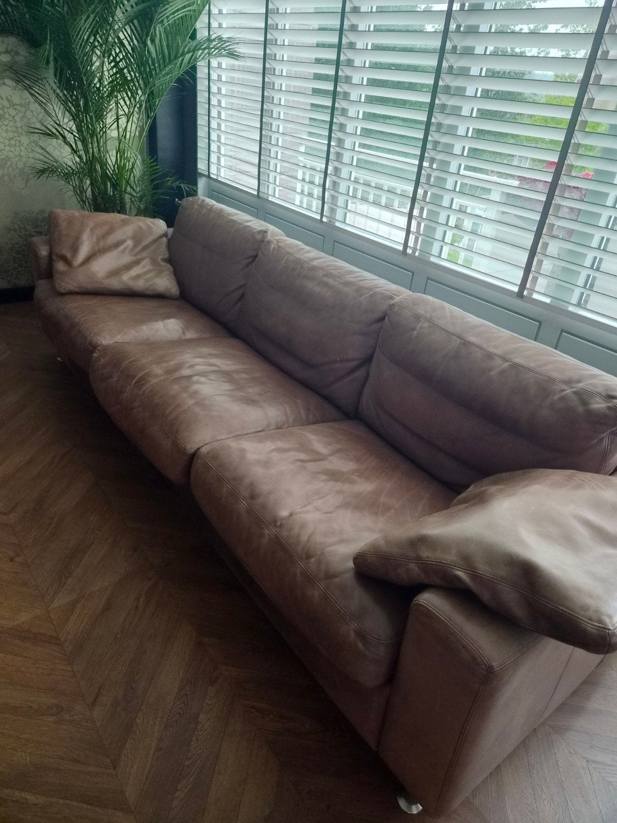 Leren driezits bank, Ophalen, Gebruikt, 75 tot 100 cm, Tweepersoons