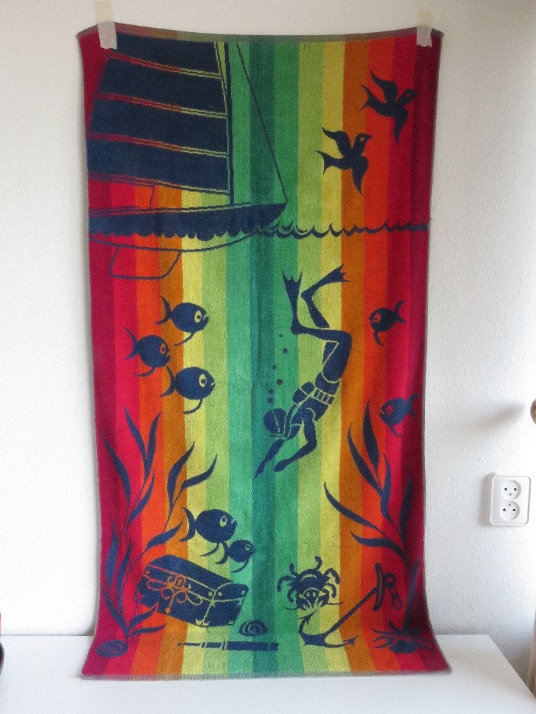 Seahorse kleurrijk strandlaken met duiker scubadiving, Gebruikt, Blauw, Handdoek, Ophalen of Verzenden