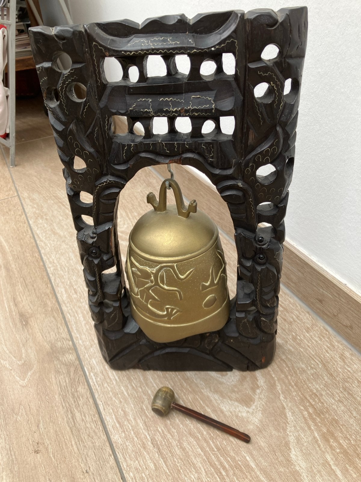 Balinese bel gong  messingmet Houten Standaard, Ophalen of Verzenden