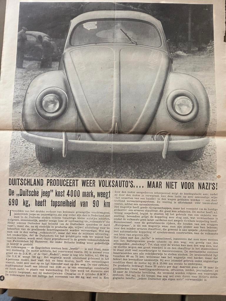 Zeldzaam krantenartikel: Volkswagen Kever (1949), Ophalen of Verzenden, Gelezen, Volkswagen, Onbekend