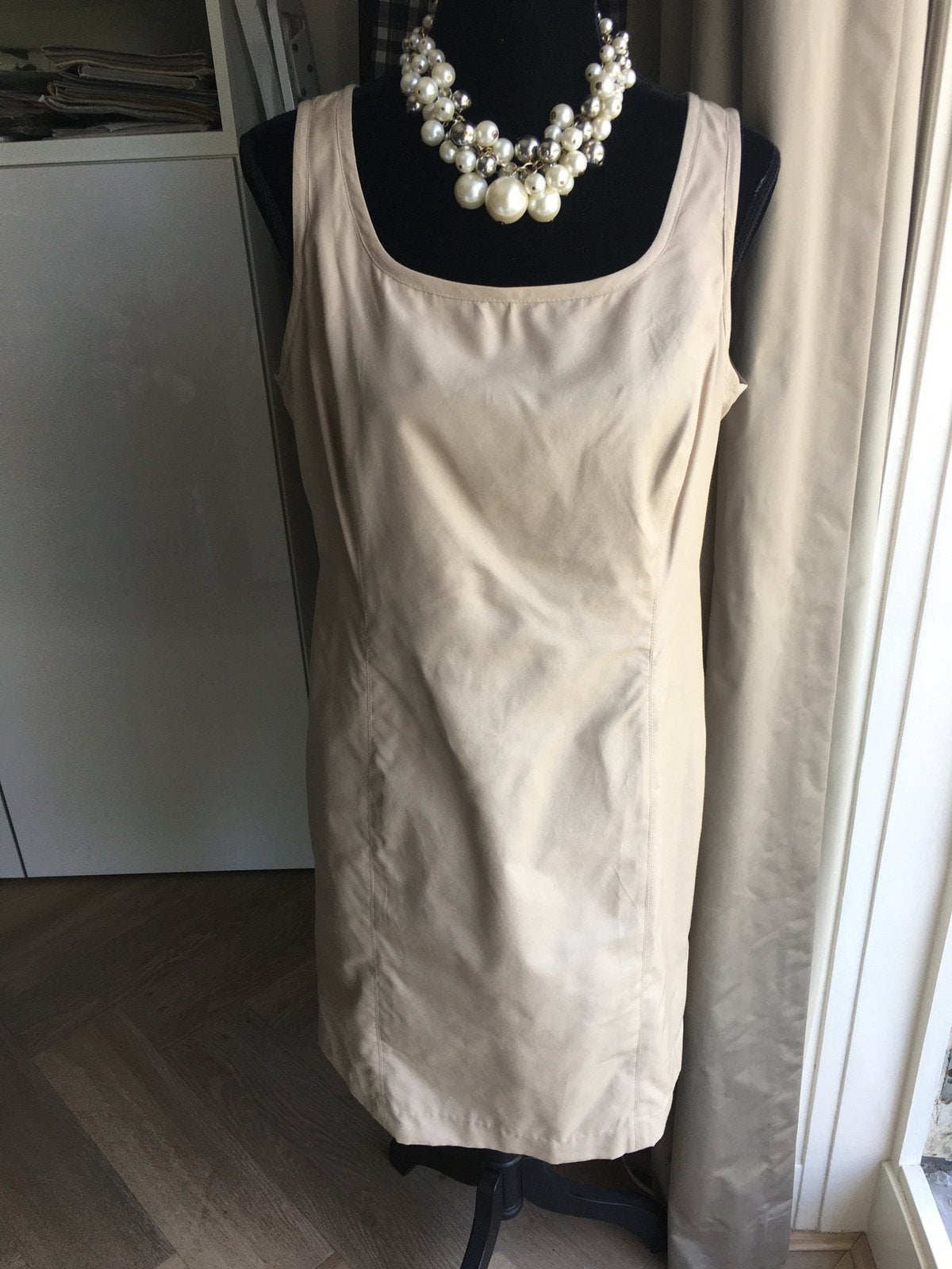 Scarva zand beige zomerjurk gevoerd, izgst 42 L, Beige, Maat 42/44 (L), Ophalen of Verzenden, Zo goed als nieuw