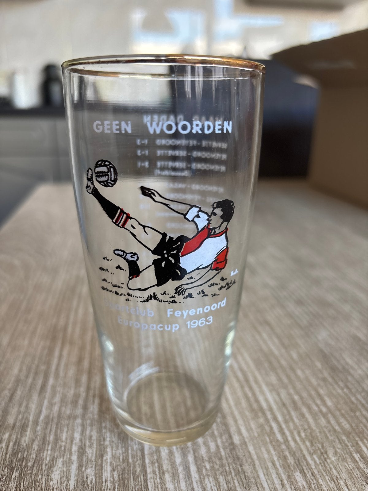Vintage Feyenoord Europacup 1963 Glas, Ophalen of Verzenden