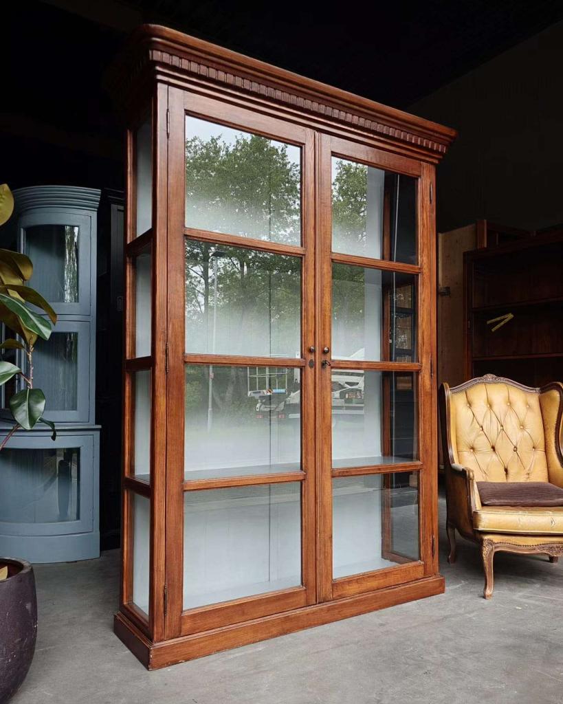 Prachtige antieke winkelkast | Eikenhouten vitrinekast #0235, Vintage / antiek, Gebruikt, Met deur(en), 200 cm of meer