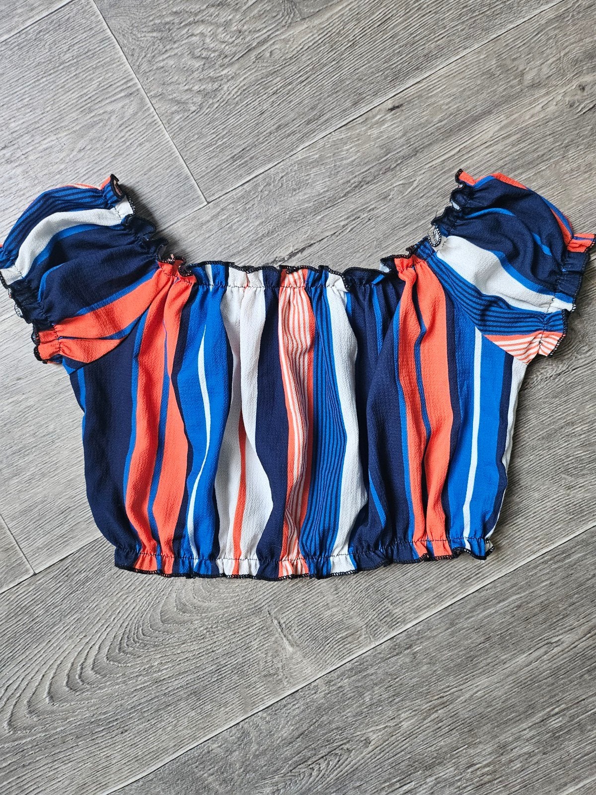 Gestreepte off-shoulder crop top maat M, Maat 38/40 (M), Meerkleurig, Ophalen of Verzenden, Korte mouw