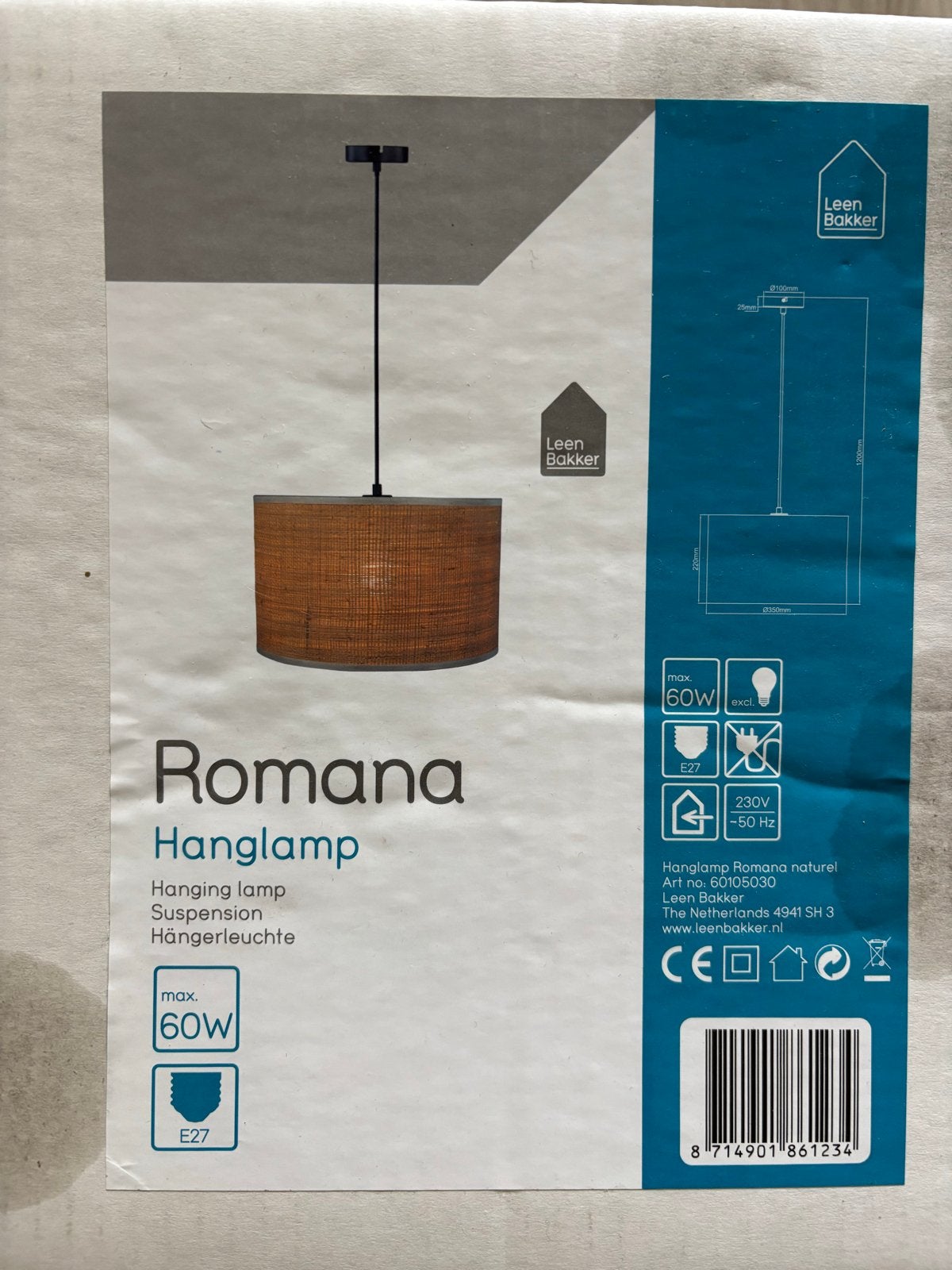 Hanglamp Romana naturel - Leen Bakker (350x220mm)