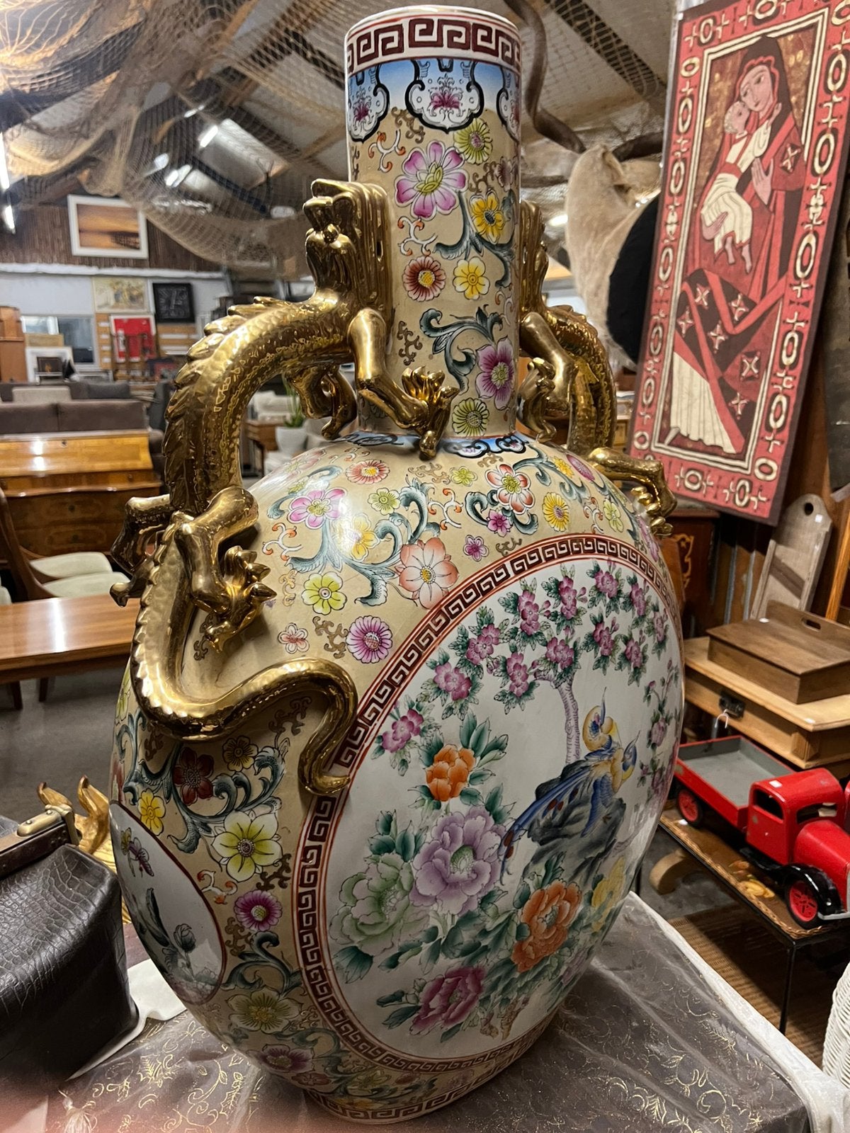 Chinese Familie Rose Maanfles, Ophalen