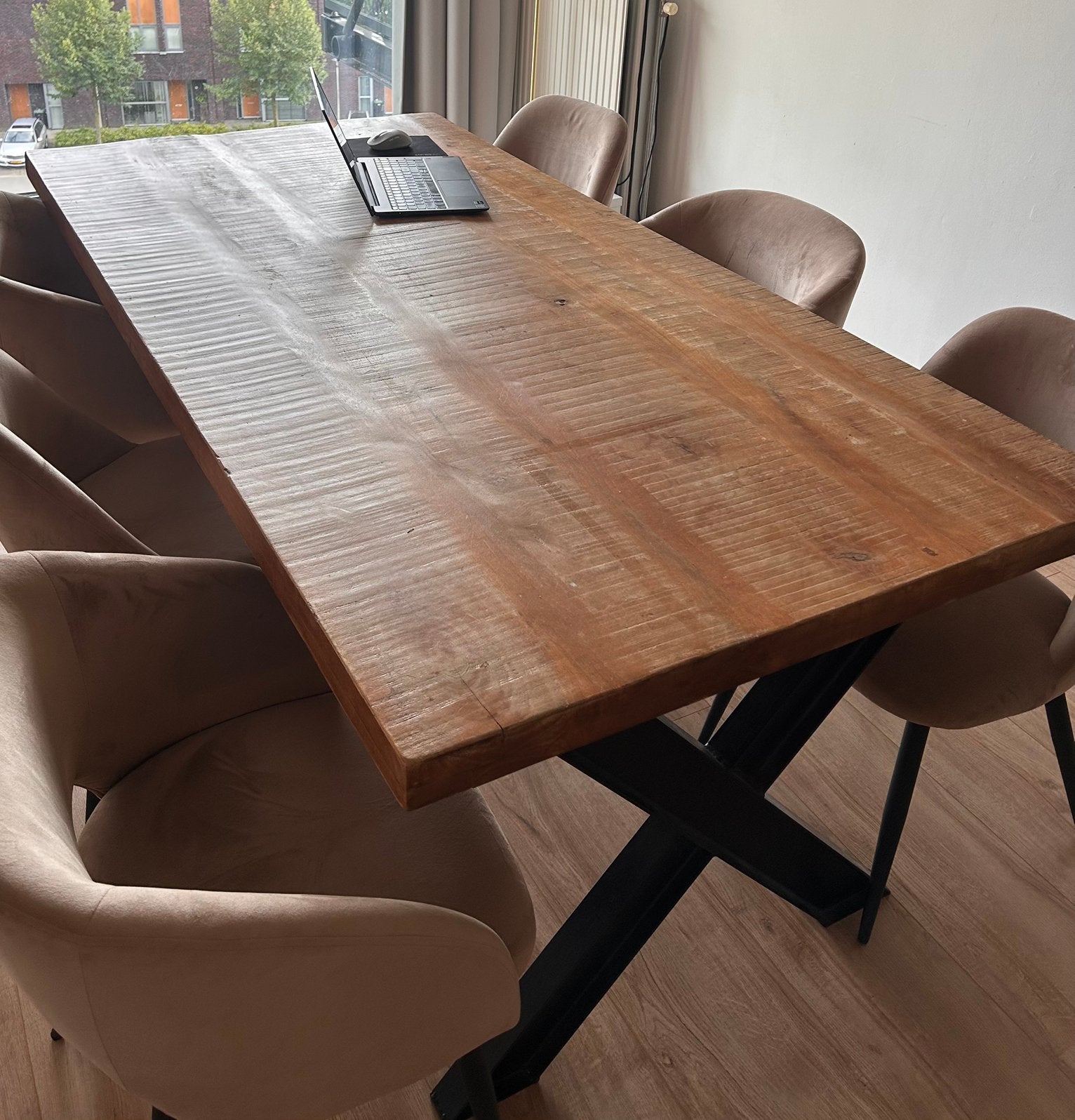 Rechthoekige mango houten tafel, Huis en Inrichting, Ophalen, Gebruikt, 100 tot 150 cm, 200 cm of meer