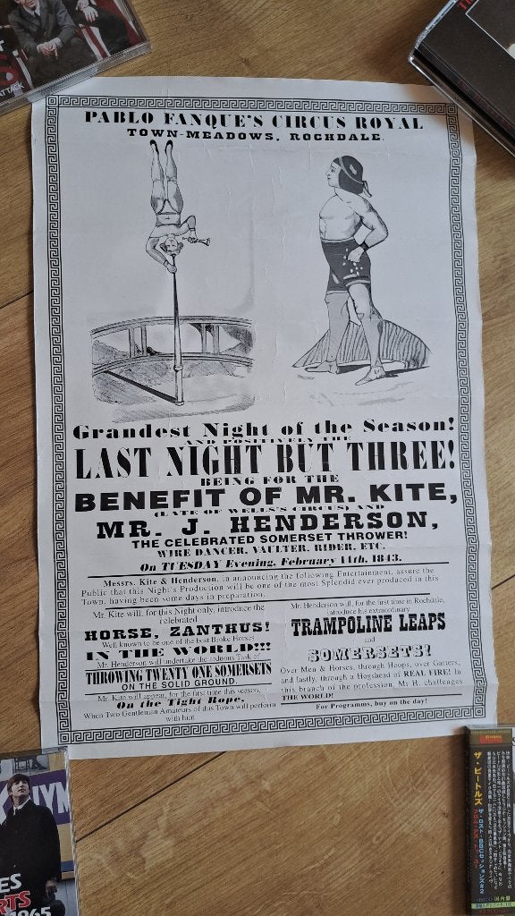 Beatles Being for the benefit of mr. Kite circus postertje, Ophalen of Verzenden, Zo goed als nieuw, Overige onderwerpen