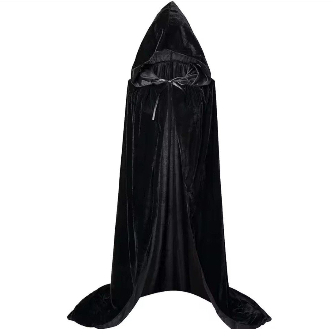 Zwarte fluwelen cape met capuchon - Halloween/Cosplay, Ophalen of Verzenden, Nieuw, Bovenkleding