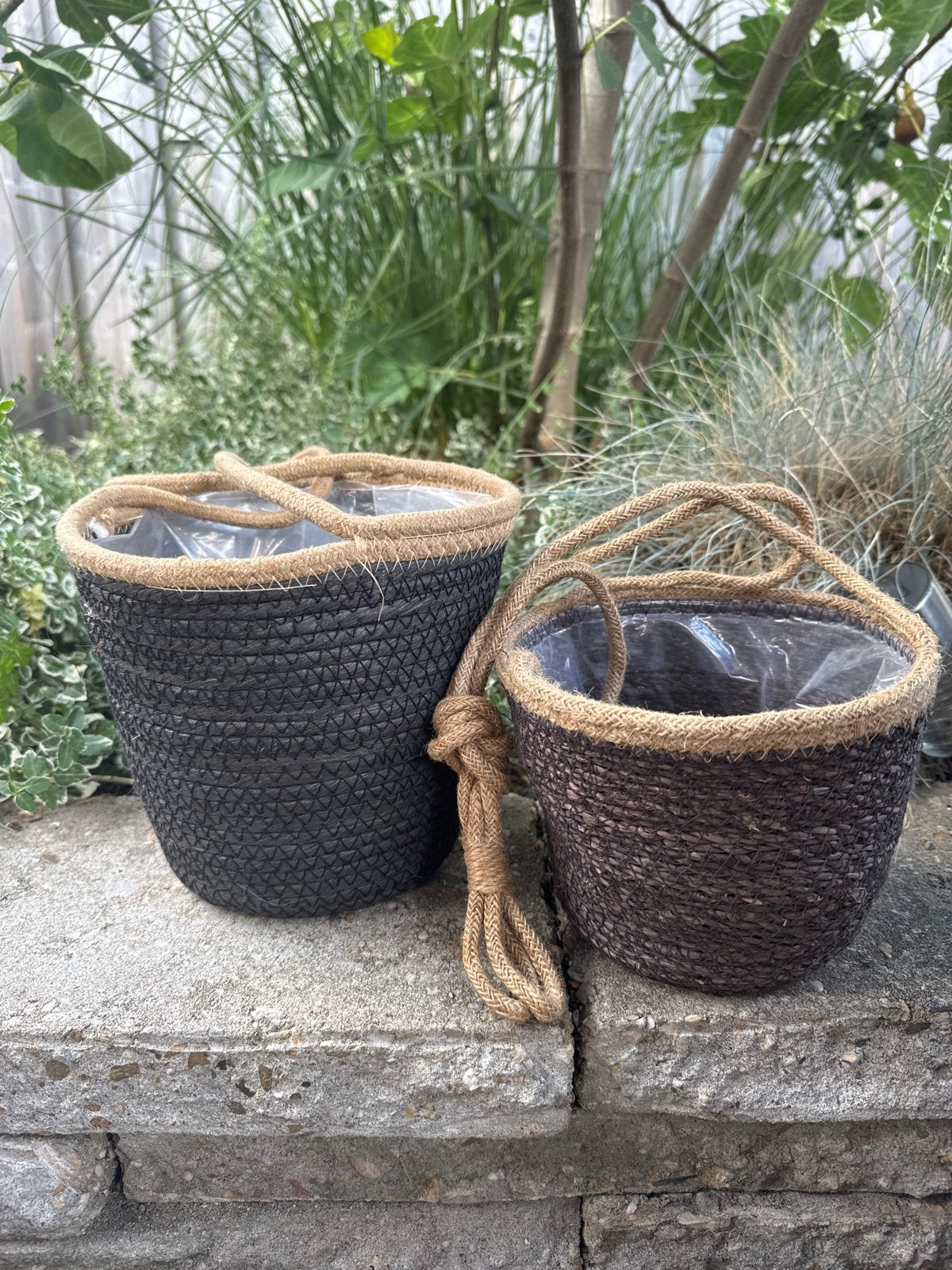 Set van 2 hangende bloempotten van jute, Ophalen, Overige materialen, Minder dan 30 cm, Minder dan 60 cm
