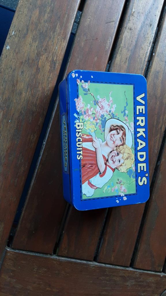 Vintage Verkade blik - Koekjesblik met afbeelding, Ophalen of Verzenden