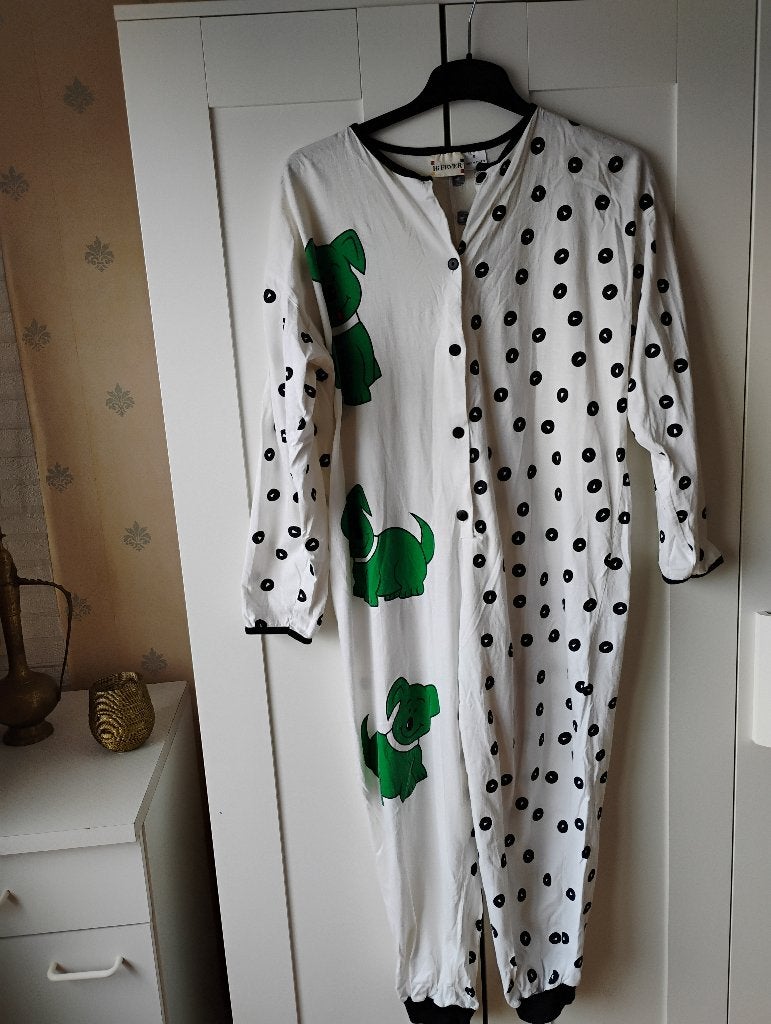 Jumpsuit, onesie dames maat 38 katoen wit/zwart pyjama, Hi Fever, Ophalen of Verzenden, Zo goed als nieuw, Maat 38/40 (M)