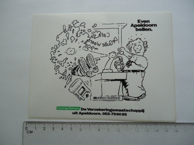 sticker oud STRIP Centraal beheer even apeldoorn bellen -1, Verzenden, Zo goed als nieuw, Bedrijf of Vereniging