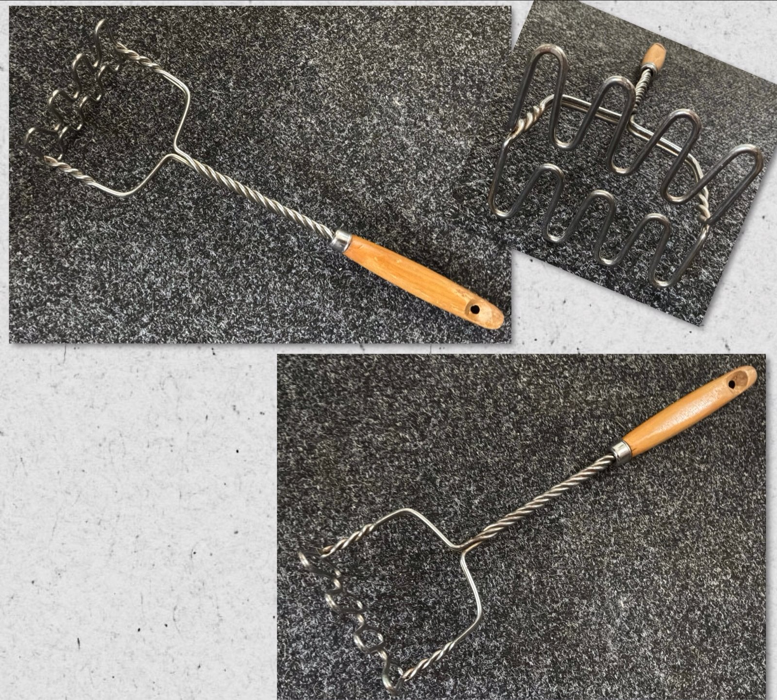 Aardappelstamper met houten handvat, Zilver, Ophalen of Verzenden, Metaal, Overige typen