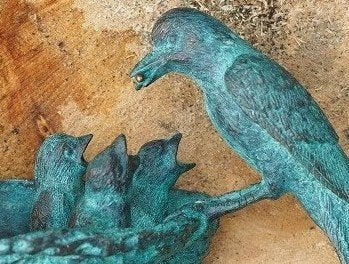 ZWALUW / muurdecoratie / zwaluw voert jongen, Dierenbeeld, Nieuw, Info@huisentuindecoratiemarie.nl, Huis en tuin decoratie marie