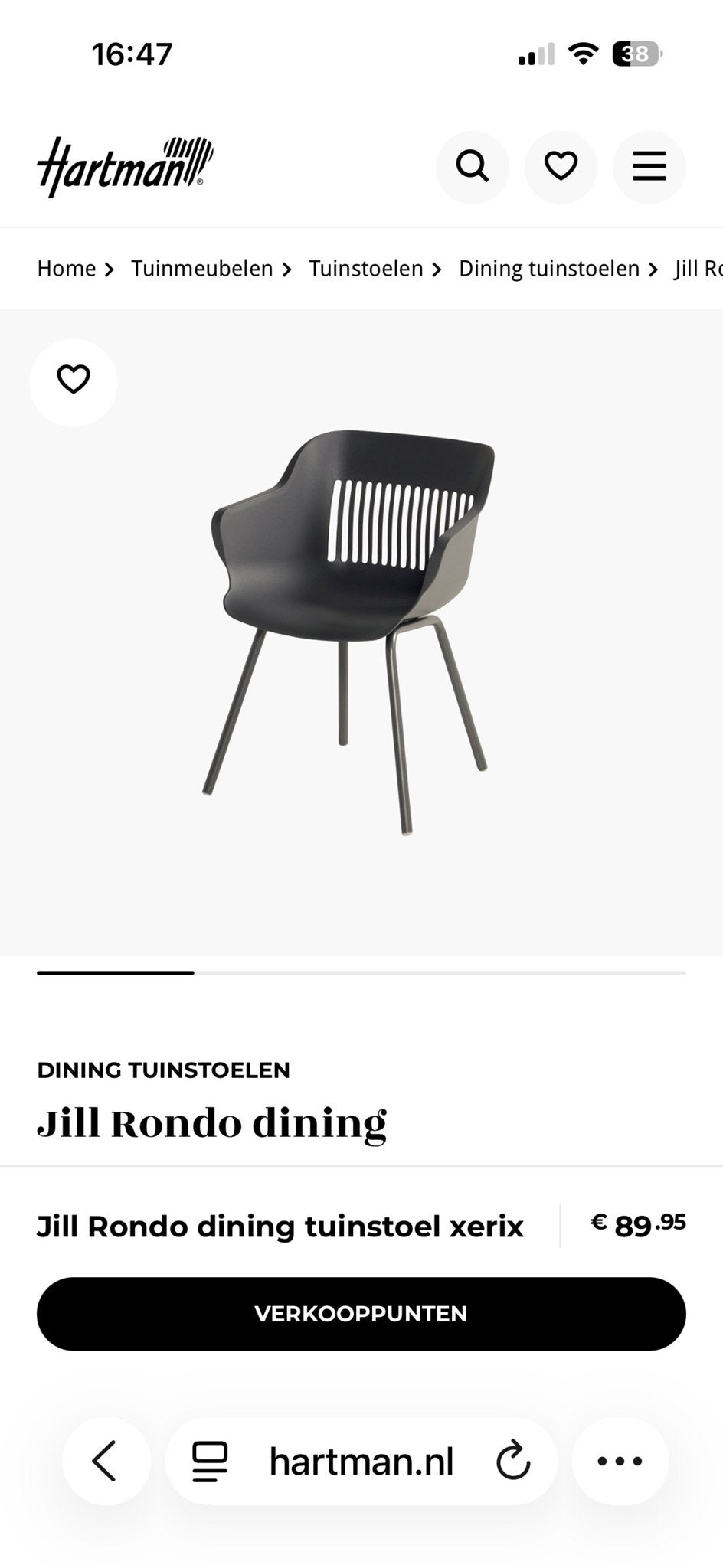 4  Hartman Jill Rondo tuinstoelen zwart met kussentje, Ophalen, Nieuw, Kunststof