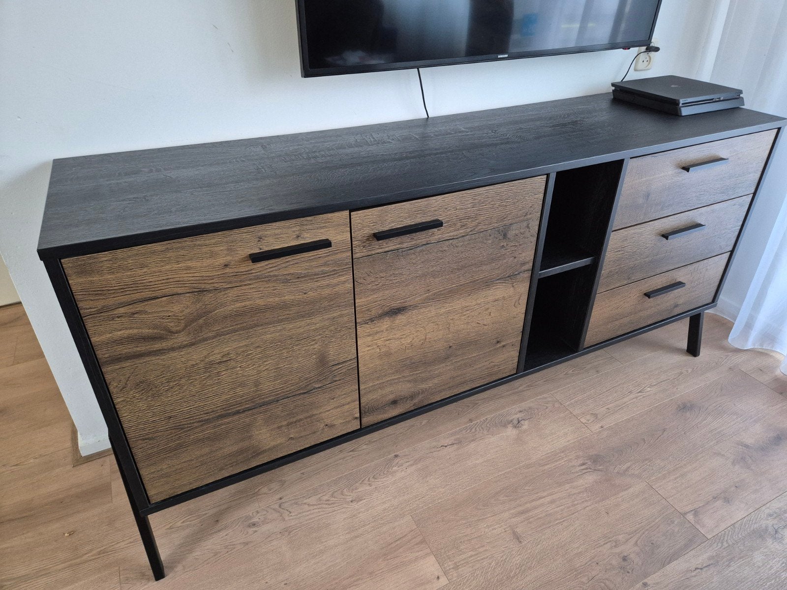 Modern Dressoir - Eikenkleur/Zwart - 84x230x48 cm, Overige houtsoorten, Gebruikt, Met lade(s), Ophalen of Verzenden